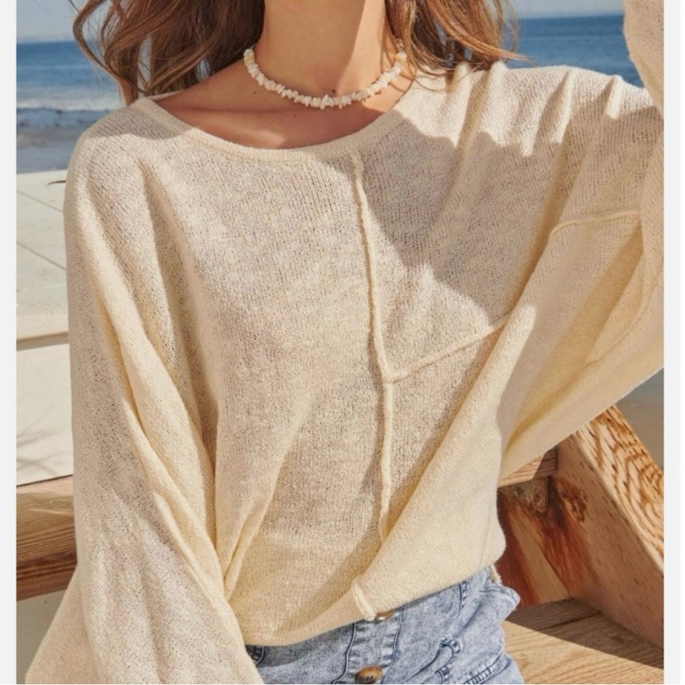 Promesa Women’s Beige Knit Sweater Long Sleeve Loose Fit Casual Pullover L